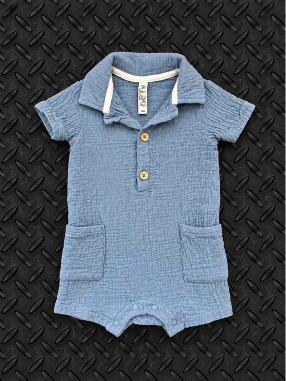 Liam & James Blue Gauze Romper 12M